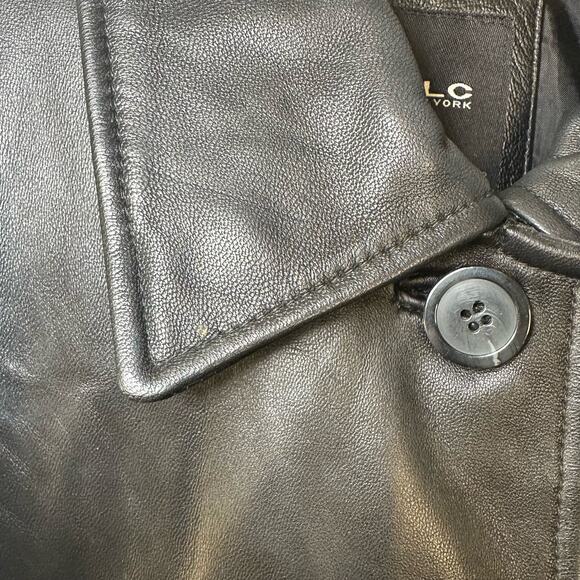JLC New York Black Leather Classic City Grunge Retro Long Button Up Jacket XL - Picture 3 of 7